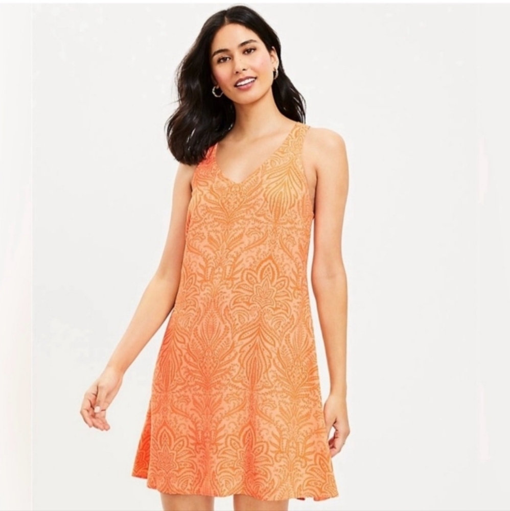 Loft, Orange Criss Cross Back Swing Dress, Size Medium